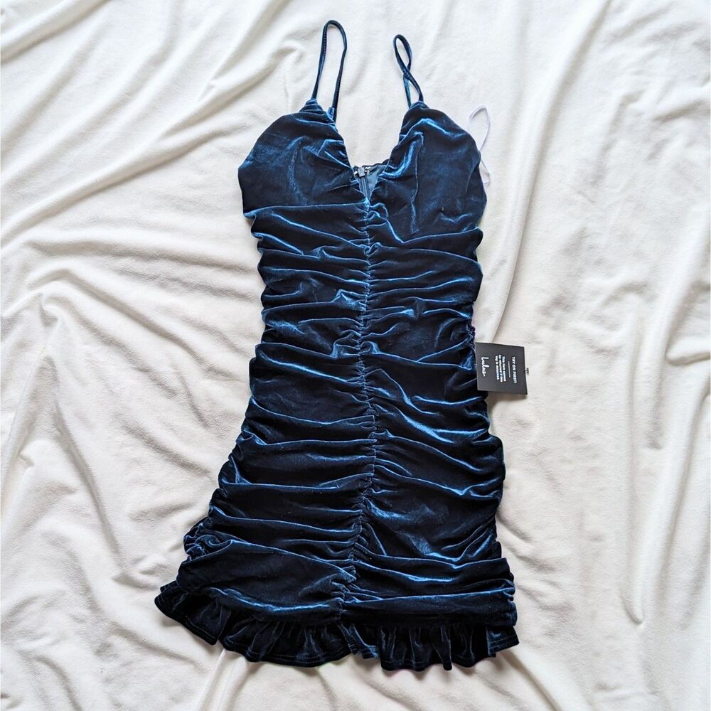 Lulus Stunning Celebration Teal Blue Velvet Ruched Bodycon Mini Dress Teal S